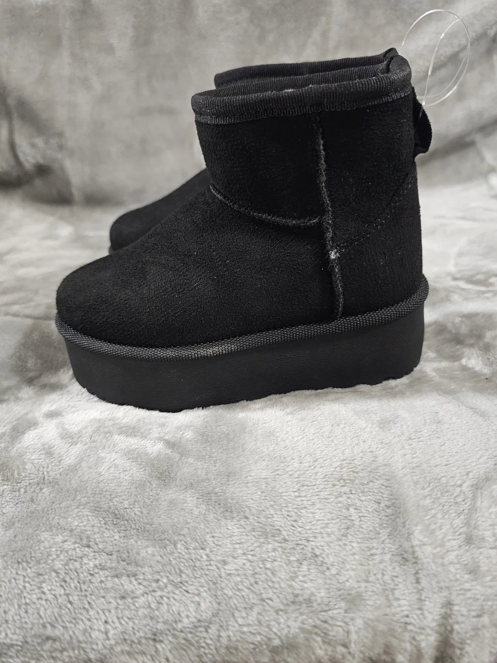 Link Kids Black Faux-Shearling Platform Ankle Boots